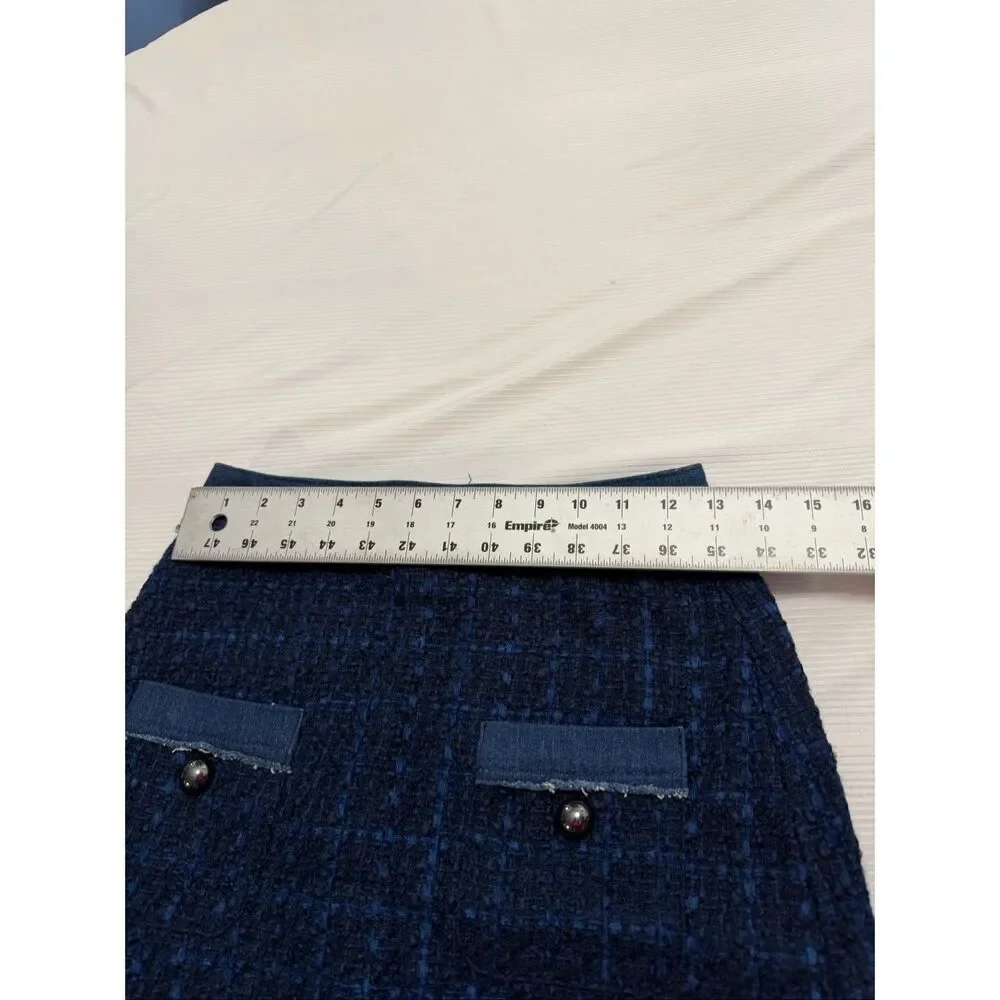 Kate Spade Blue Denim Tweed Mini Skirt Size 0 New